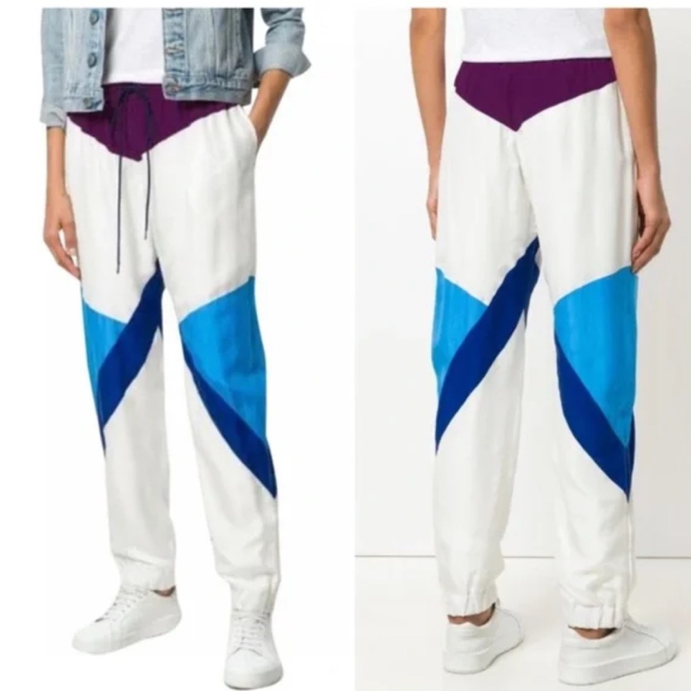 Chloe‎ Silk Shell White Purple Blue Suit Track Parachute Pants Joggers 36 (US 4)